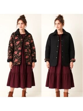 Vintage Reversible Quilted Barn Coat Cottagecore Barbour Style 90s Y2K fits M–XL